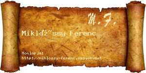 Miklóssy Ferenc névjegykártya